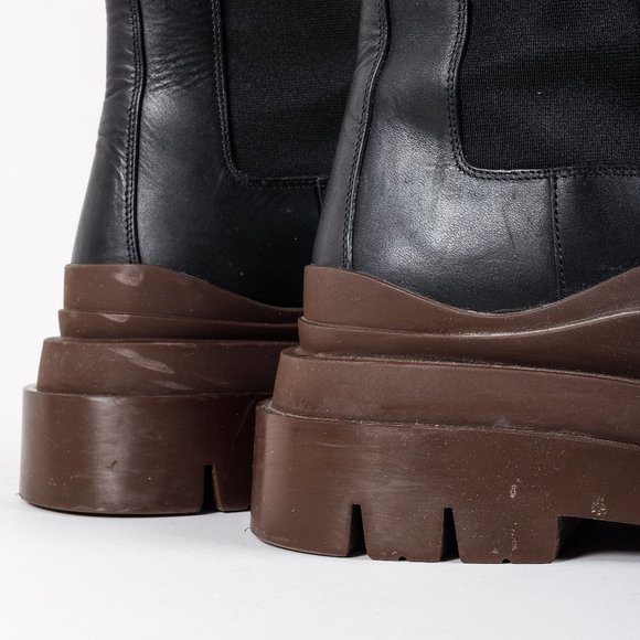 Bottega Veneta Black & Brown Tire Chelsea Boots - Picture 9 of 11